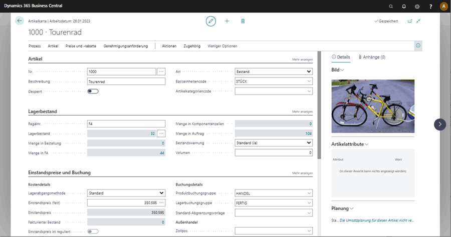 ERP Software Industrie unitop Artikelcockpit